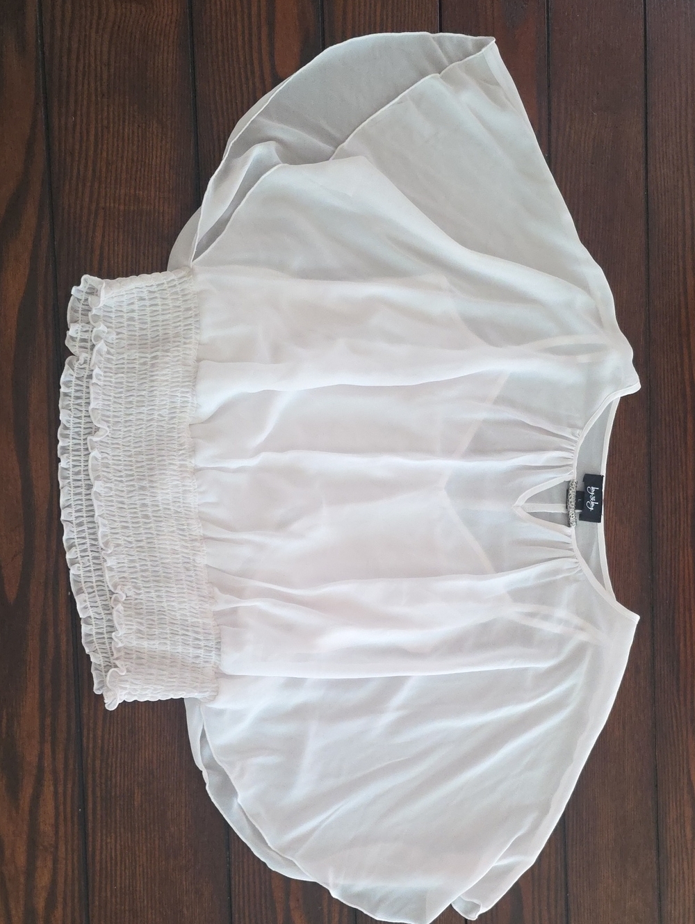 White Sheer Flutter Sleeve Top with Smocked Hem